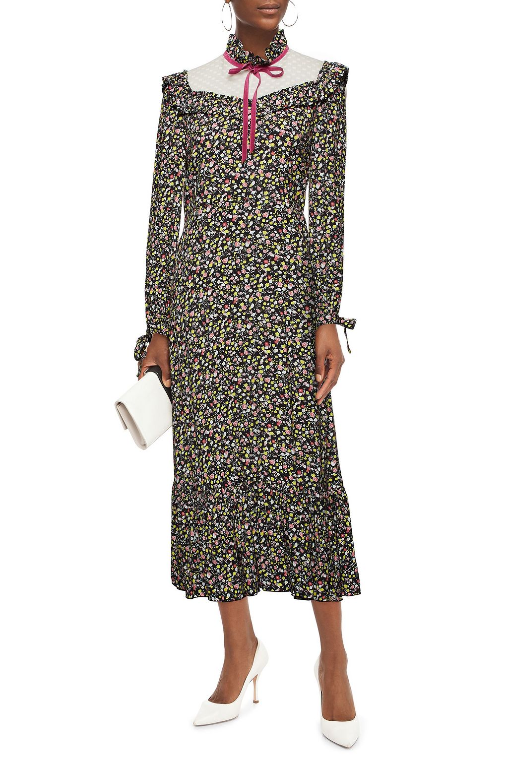 MARC JACOBS Ruffled floral-print fil coupé midi dress