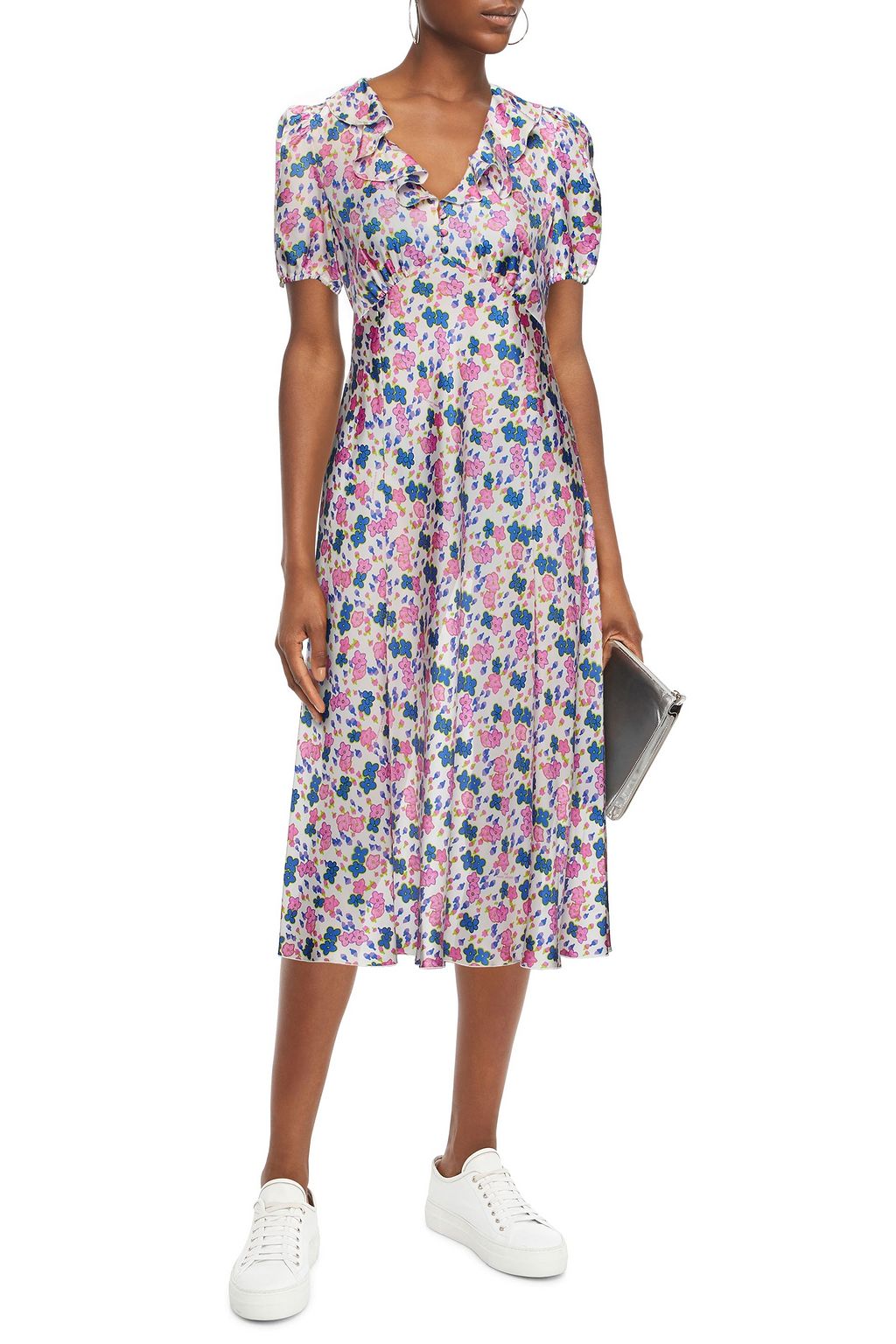 MARC JACOBS Gathered floral-print silk-twill midi dress