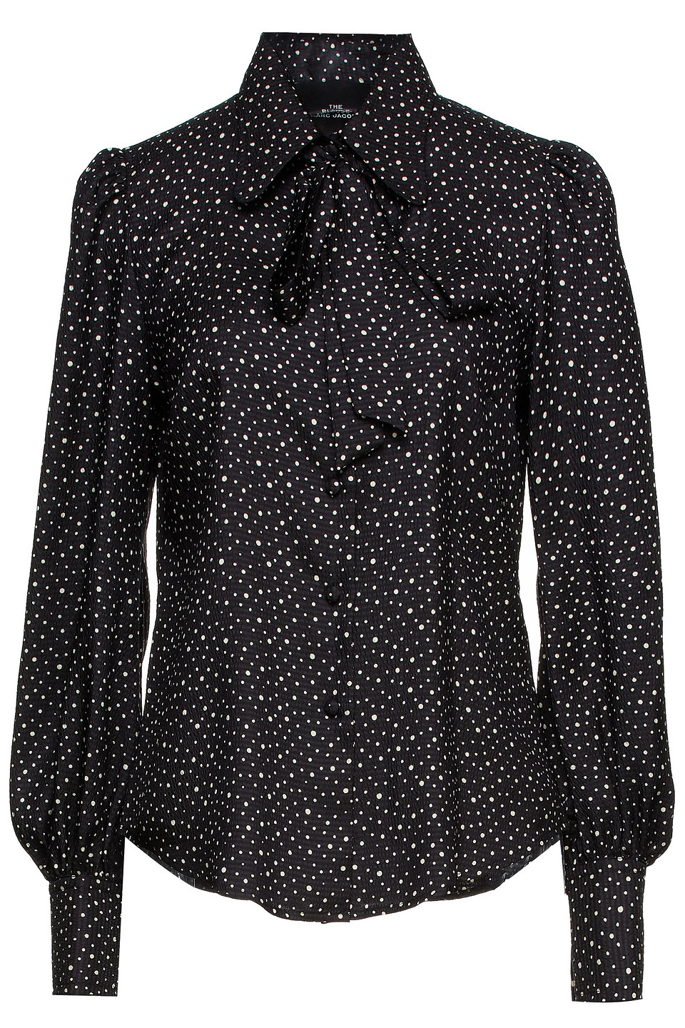 Marc Jacobs Woman Pussy-bow Polka-dot Seersucker Blouse Midnight Blue Size 6