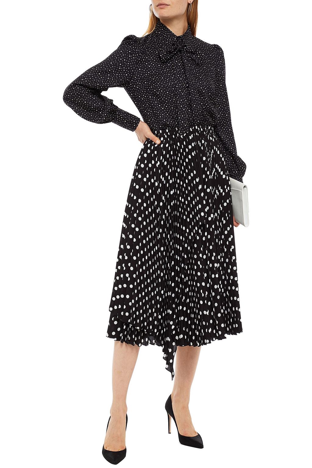 MARC JACOBS Pussy-bow polka-dot seersucker blouse