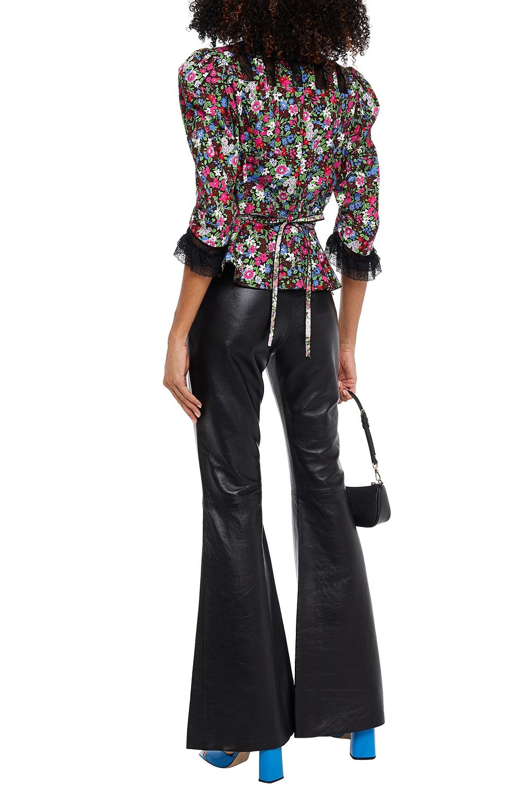 MARC JACOBS Ruffled lace and floral-print cotton-poplin blouse