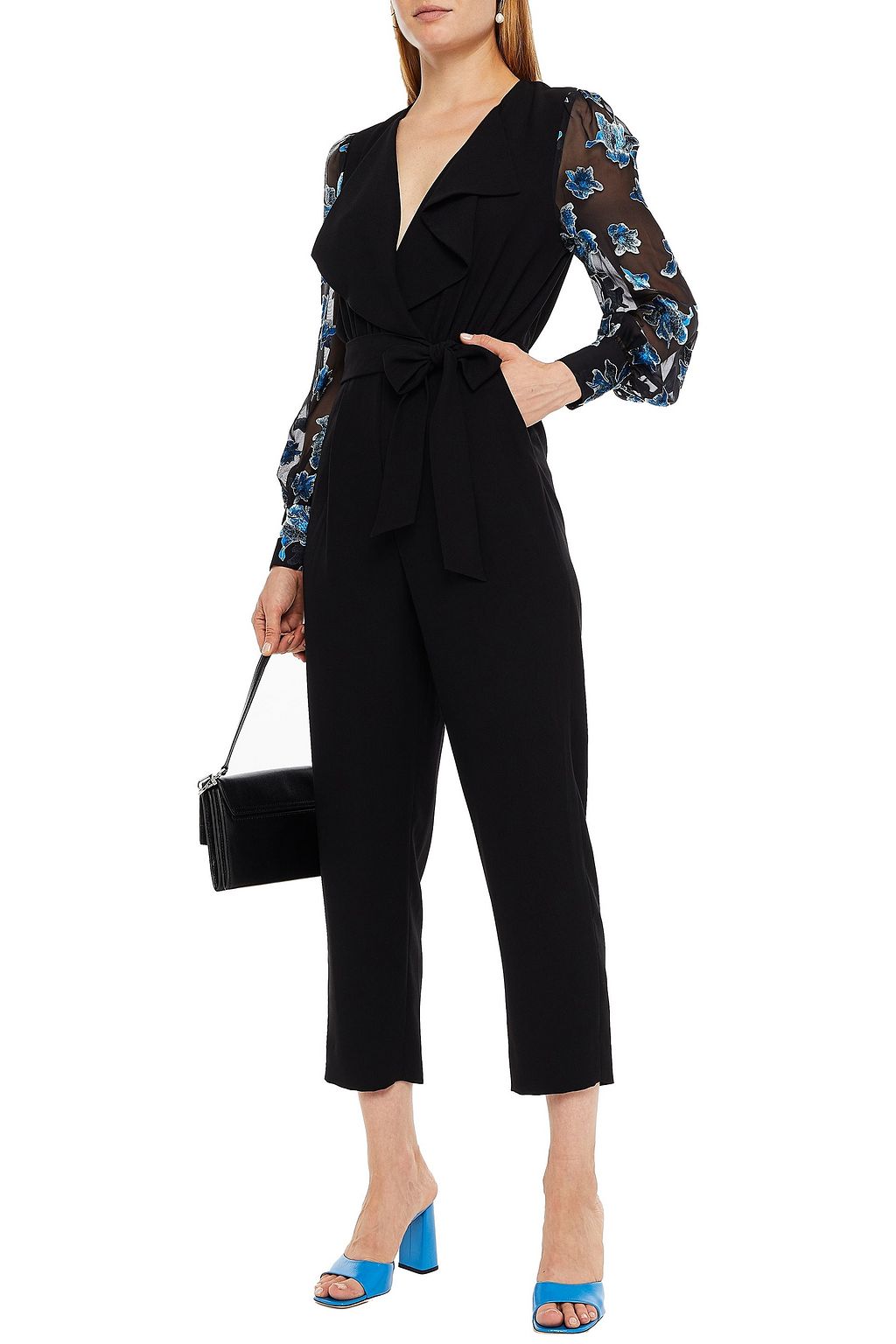 DIANE VON FURSTENBERG Fil coupé silk voile-paneled cady jumpsuit