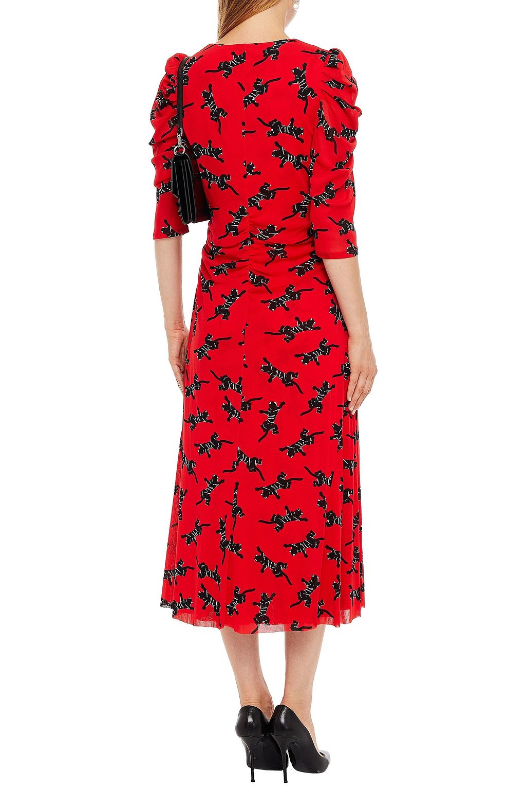 DIANE VON FURSTENBERG Bedrucktes Midikleid aus Mesh mit Zierknöpfen