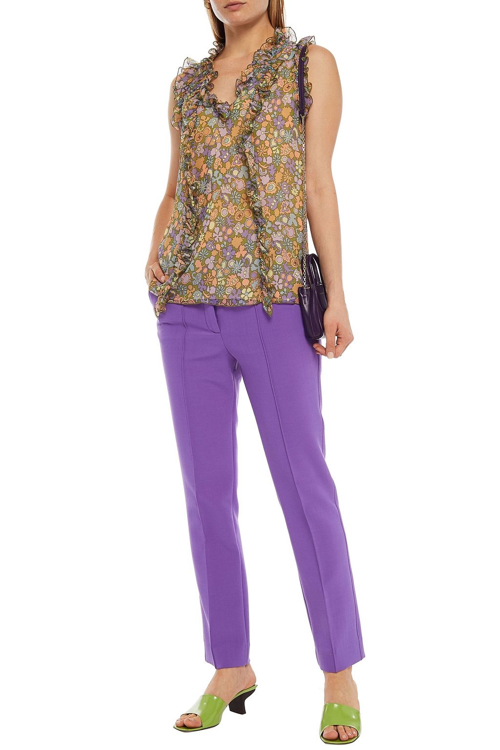 M MISSONI Ruffled floral-print silk-crepon top