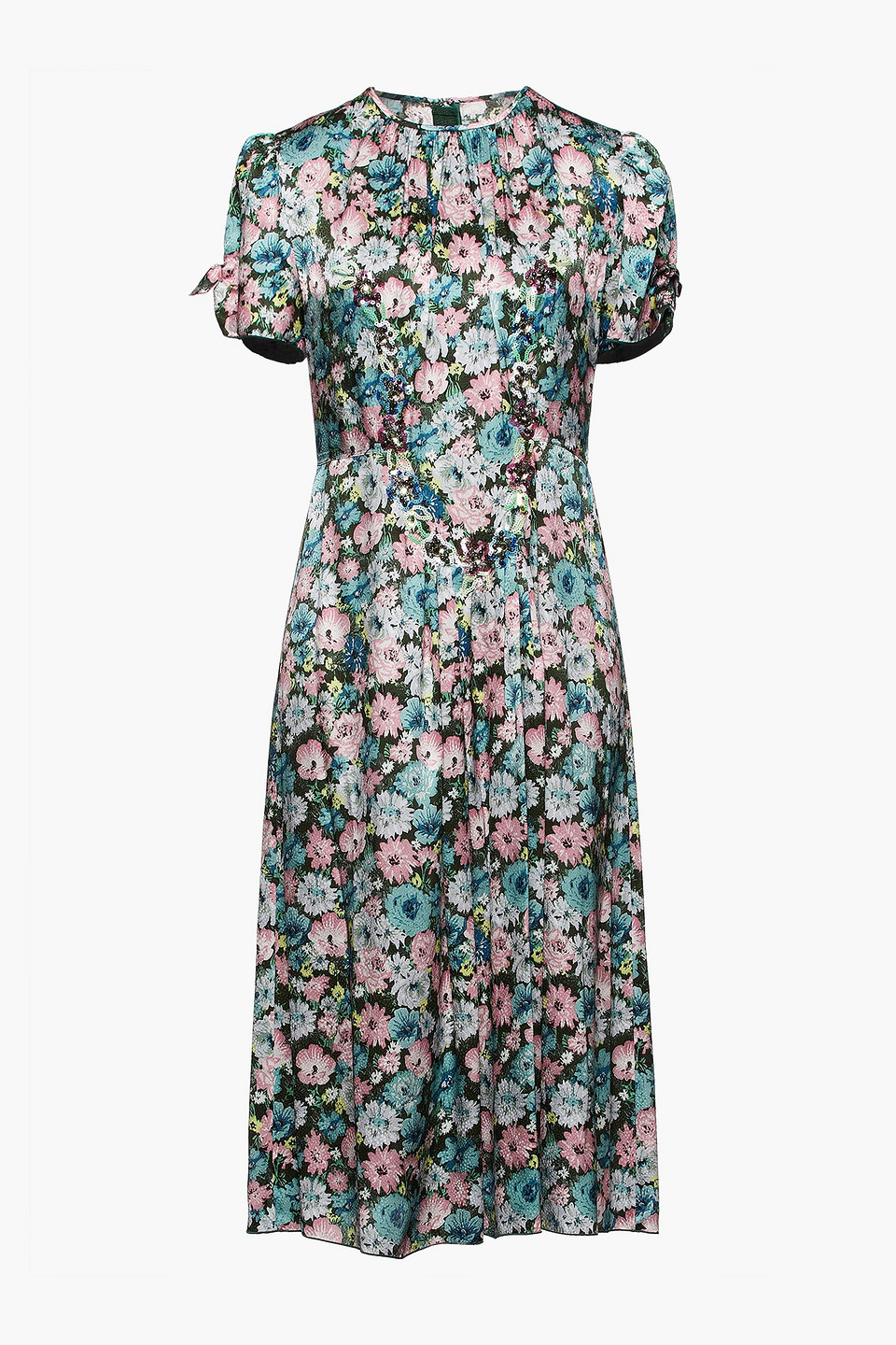 Marc Jacobs Woman Embellished Floral-print Silk-satin Jacquard Midi Dress Teal Size 4