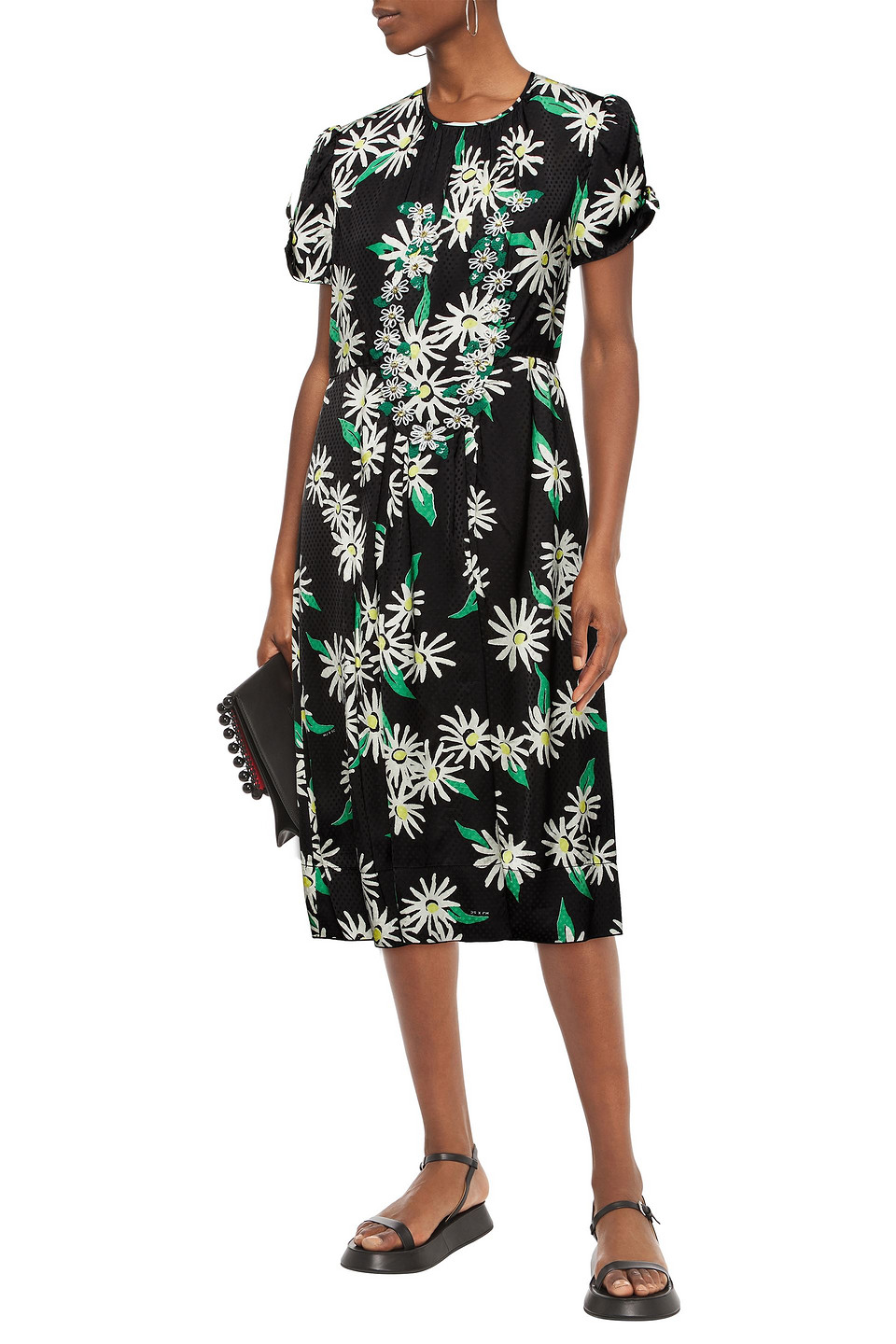 Marc Jacobs Embellished Floral-print Satin-jacquard Midi Dress In Black