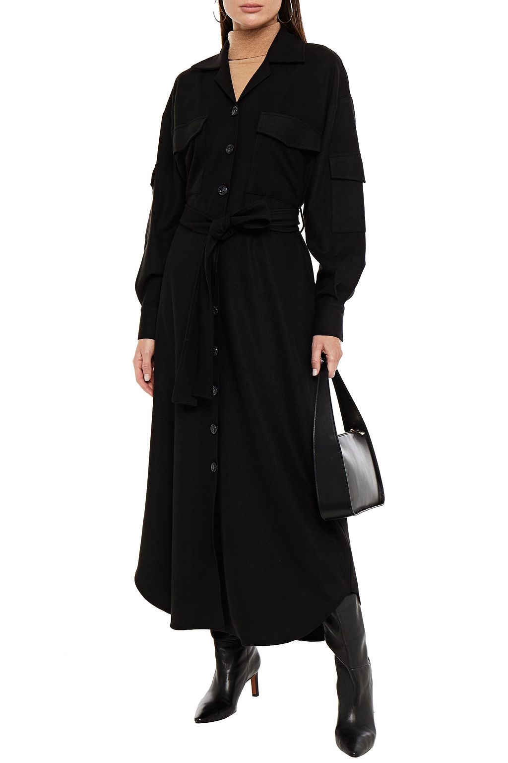 BOUGUESSA Belted flannel midi shirt dress