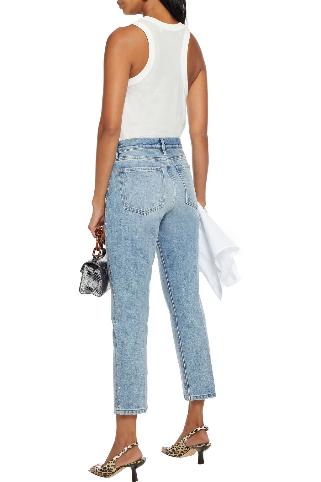 FRAME Le Piper studded distressed high-rise straight-leg jeans