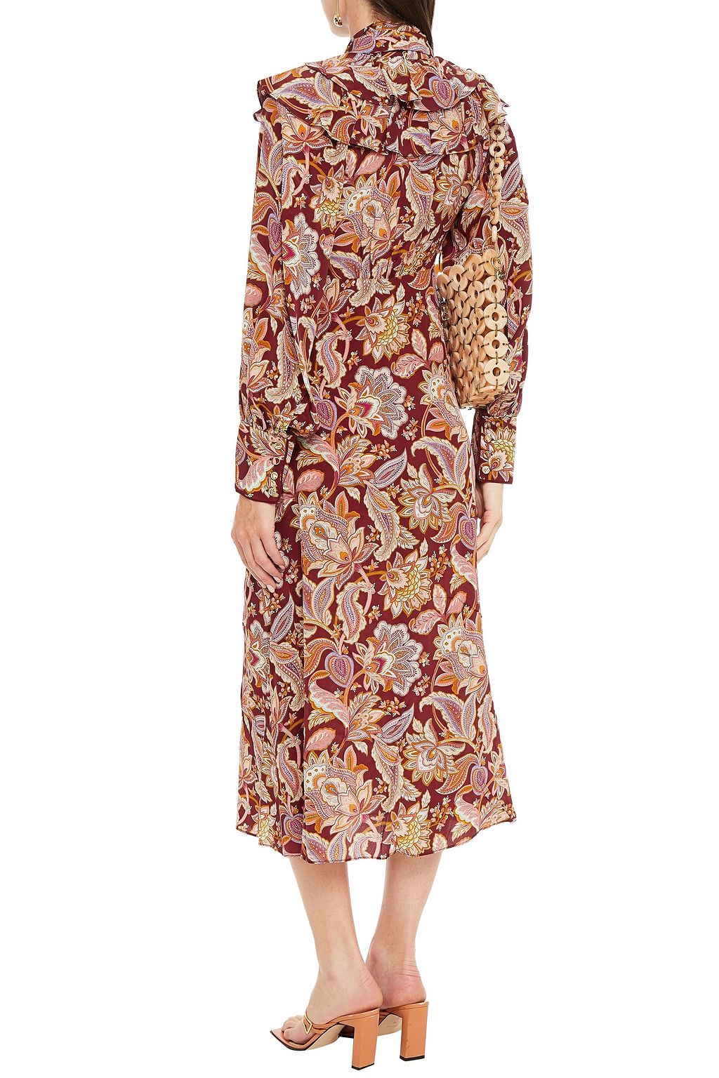 ZIMMERMANN Pussy-bow ruffled printed silk crepe de chine midi dress