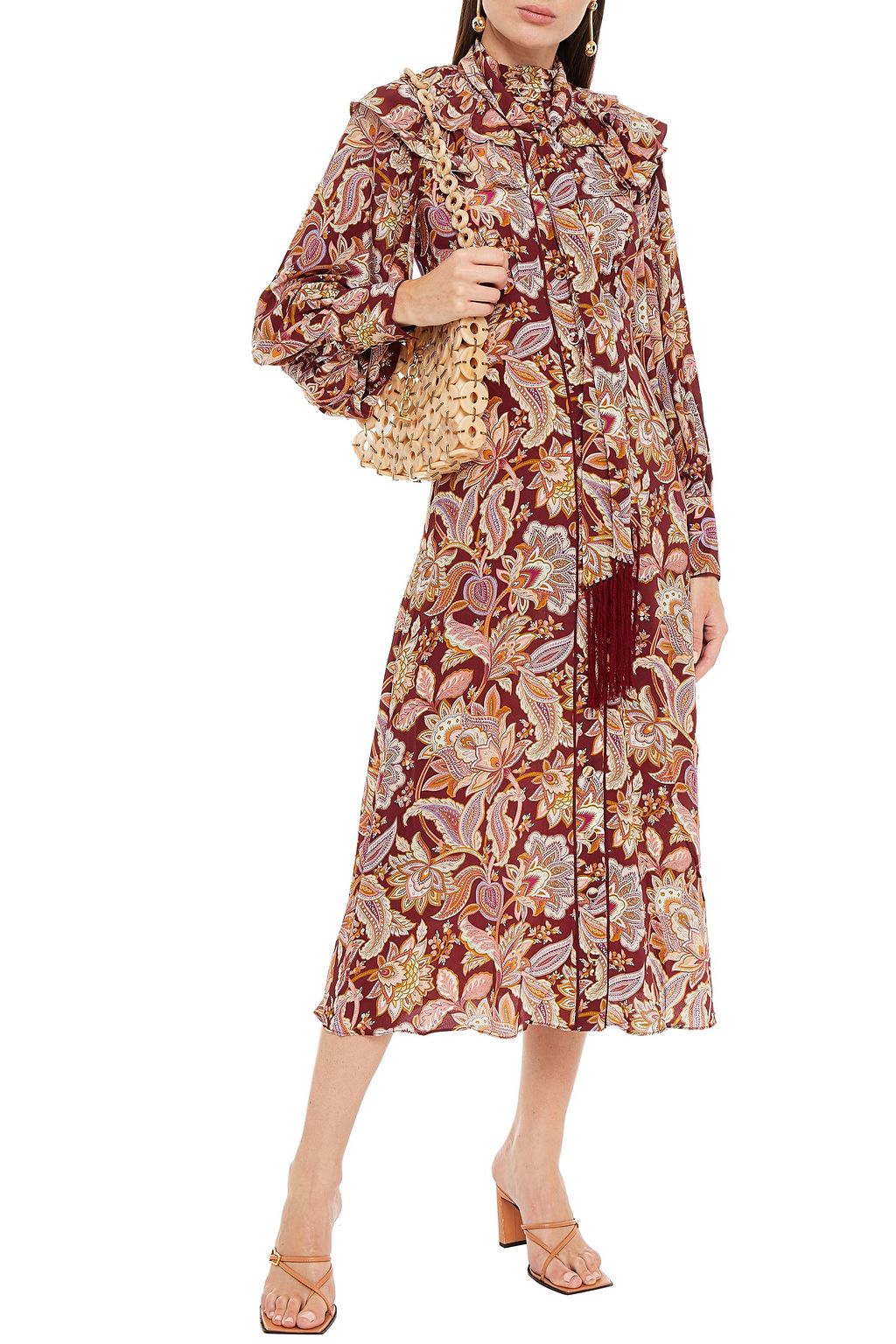 ZIMMERMANN Pussy-bow ruffled printed silk crepe de chine midi dress
