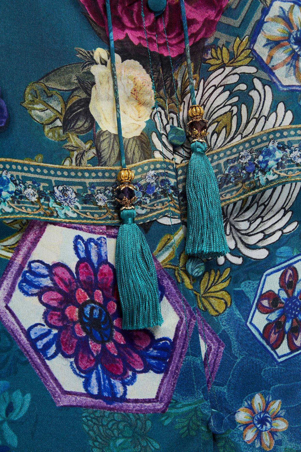 CAMILLA Cape-effect crystal-embellished printed silk-chiffon and crepe de chine blouse