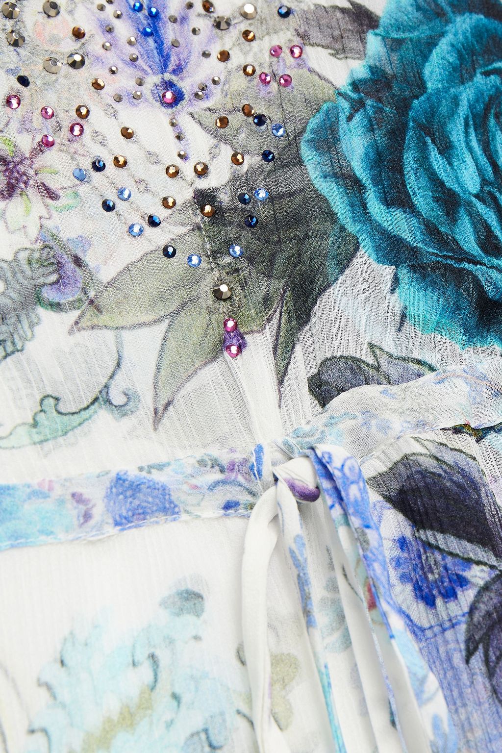CAMILLA Crystal-embellished printed silk-crepon playsuit