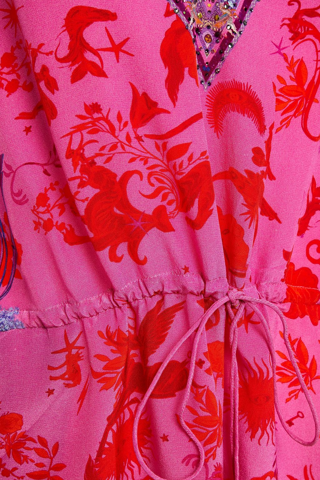 CAMILLA Lace-trimmed crystal-embellished printed silk crepe de chine playsuit