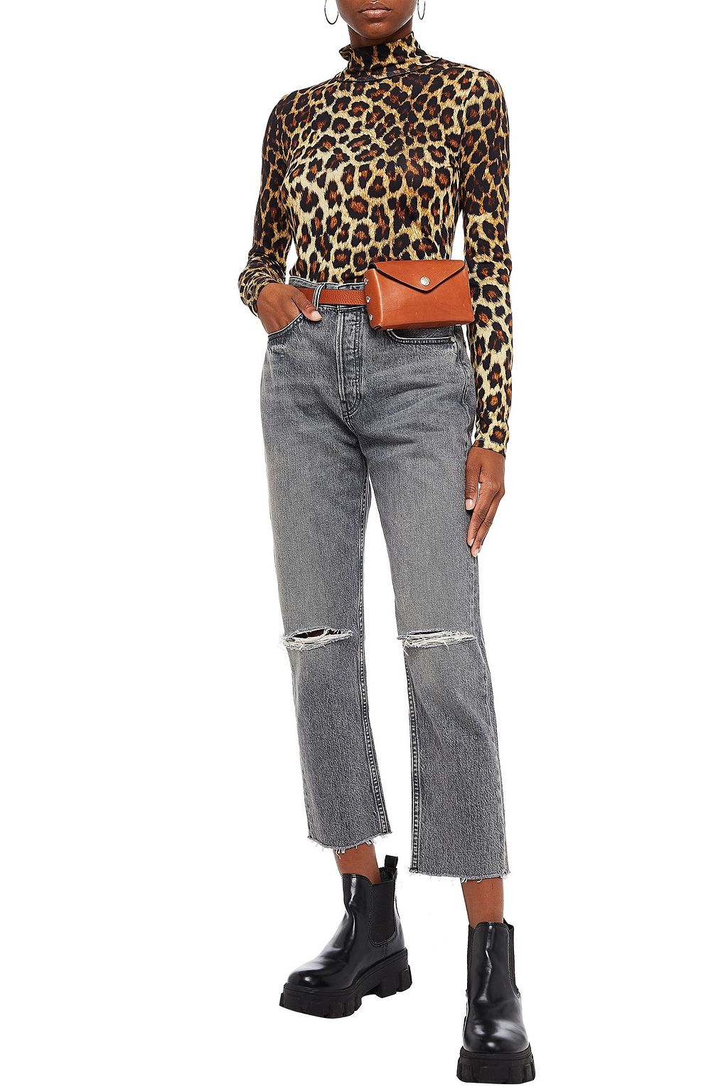 RAG & BONE Leopard-print jersey turtleneck top