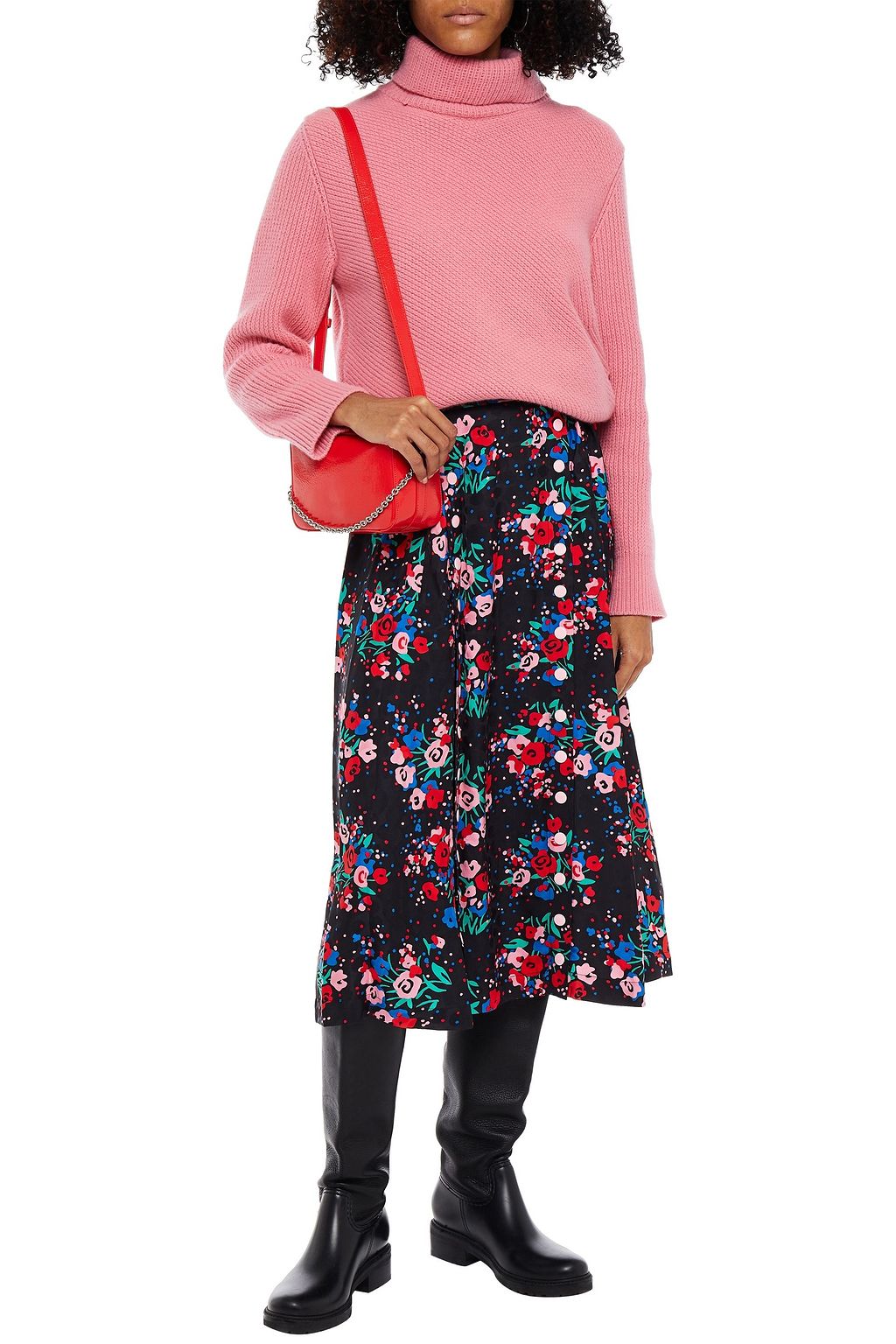 MARC JACOBS Floral-print satin-jacquard midi skirt