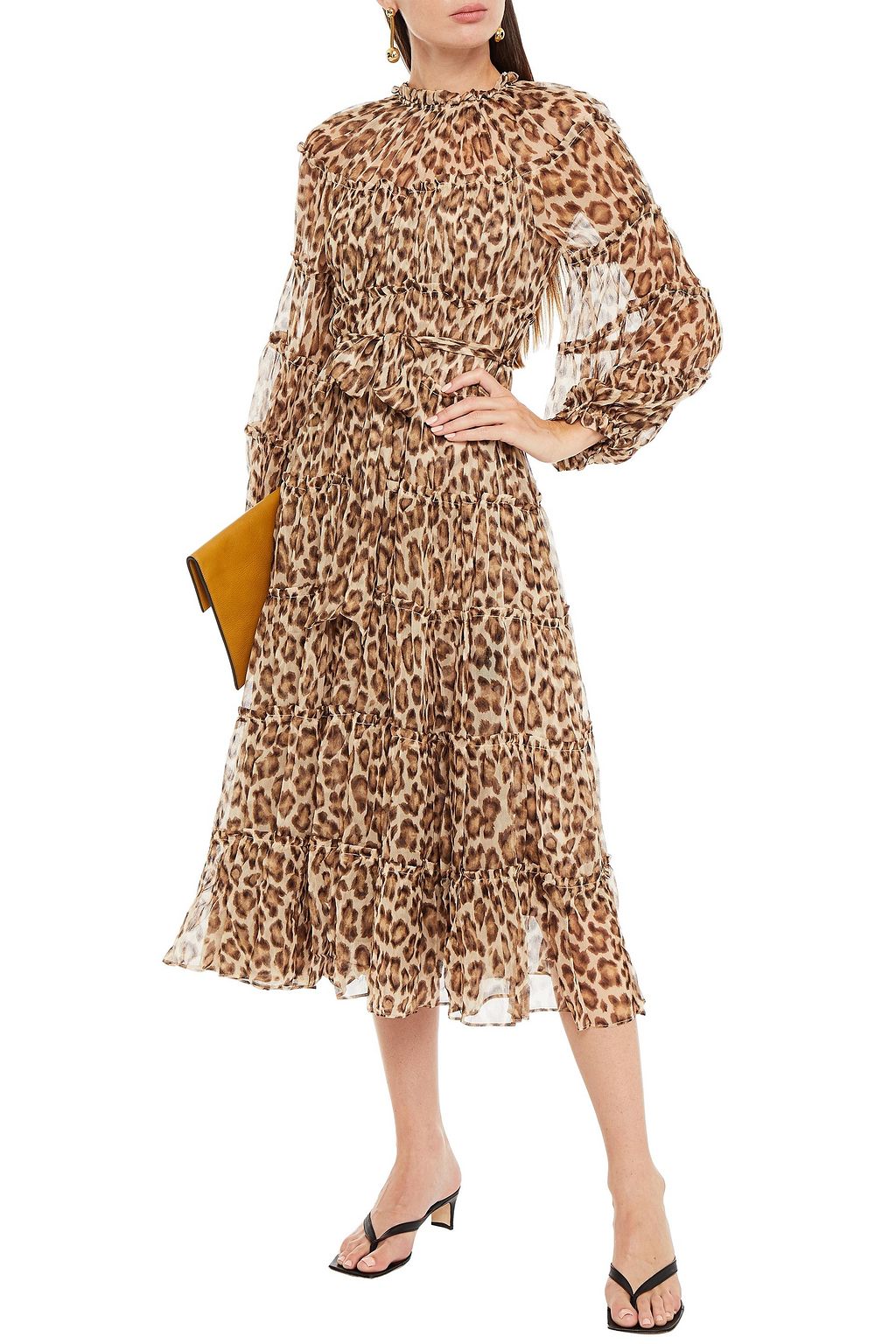 ZIMMERMANN Gathered leopard-print silk-georgette midi dress