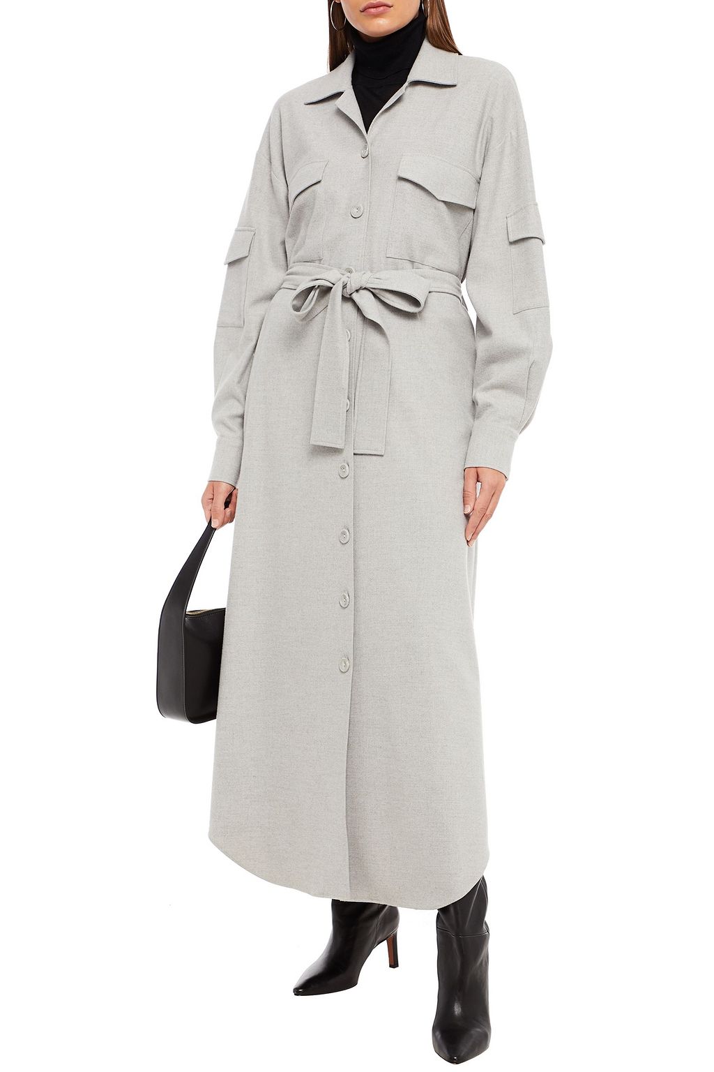 BOUGUESSA Belted flannel midi shirt dress