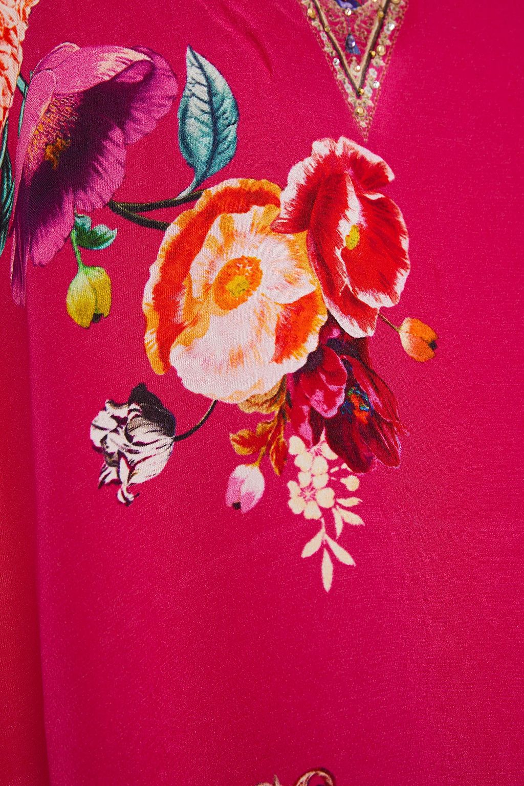 CAMILLA Crystal-embellished floral-print silk crepe de chine and chiffon midi slip dress