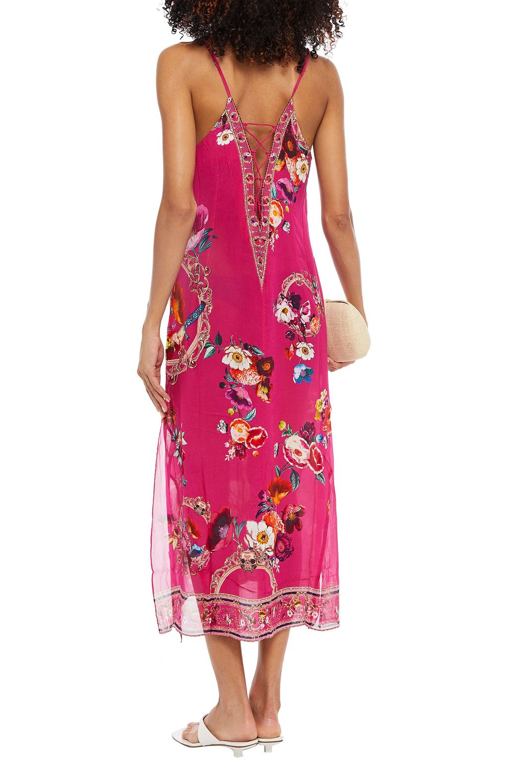 CAMILLA Crystal-embellished floral-print silk crepe de chine and chiffon midi slip dress