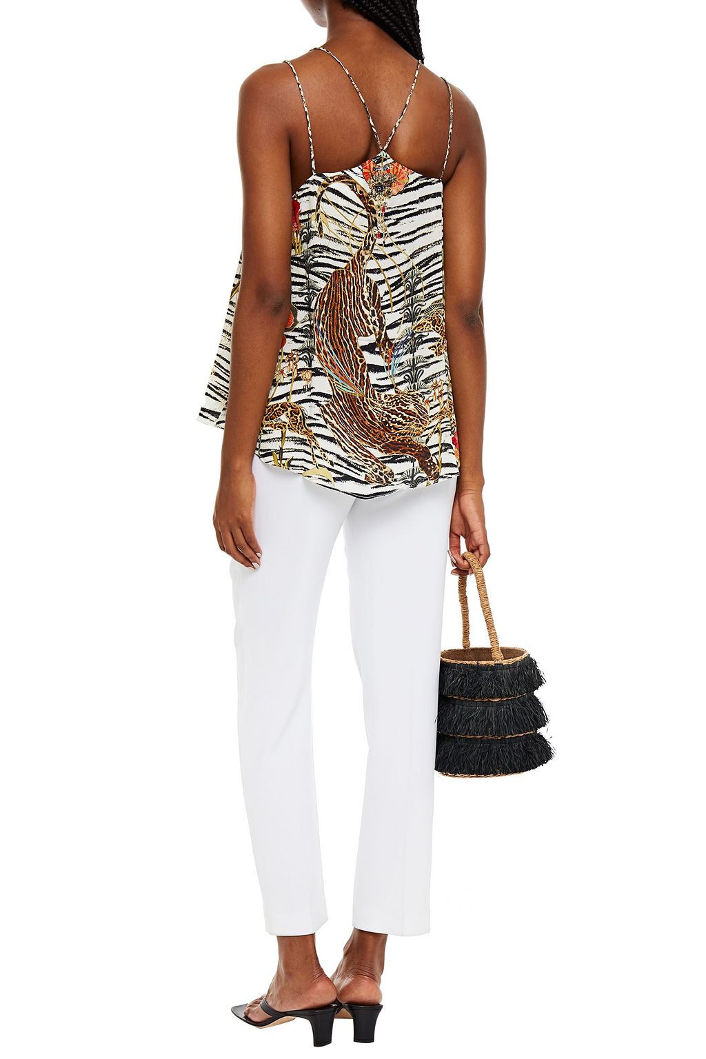 CAMILLA Embellished printed silk crepe de chine camisole