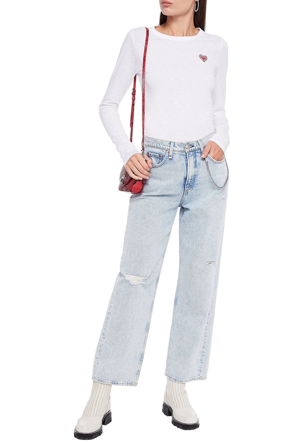 RAG & BONE Embroidered organic Pima cotton-jersey top