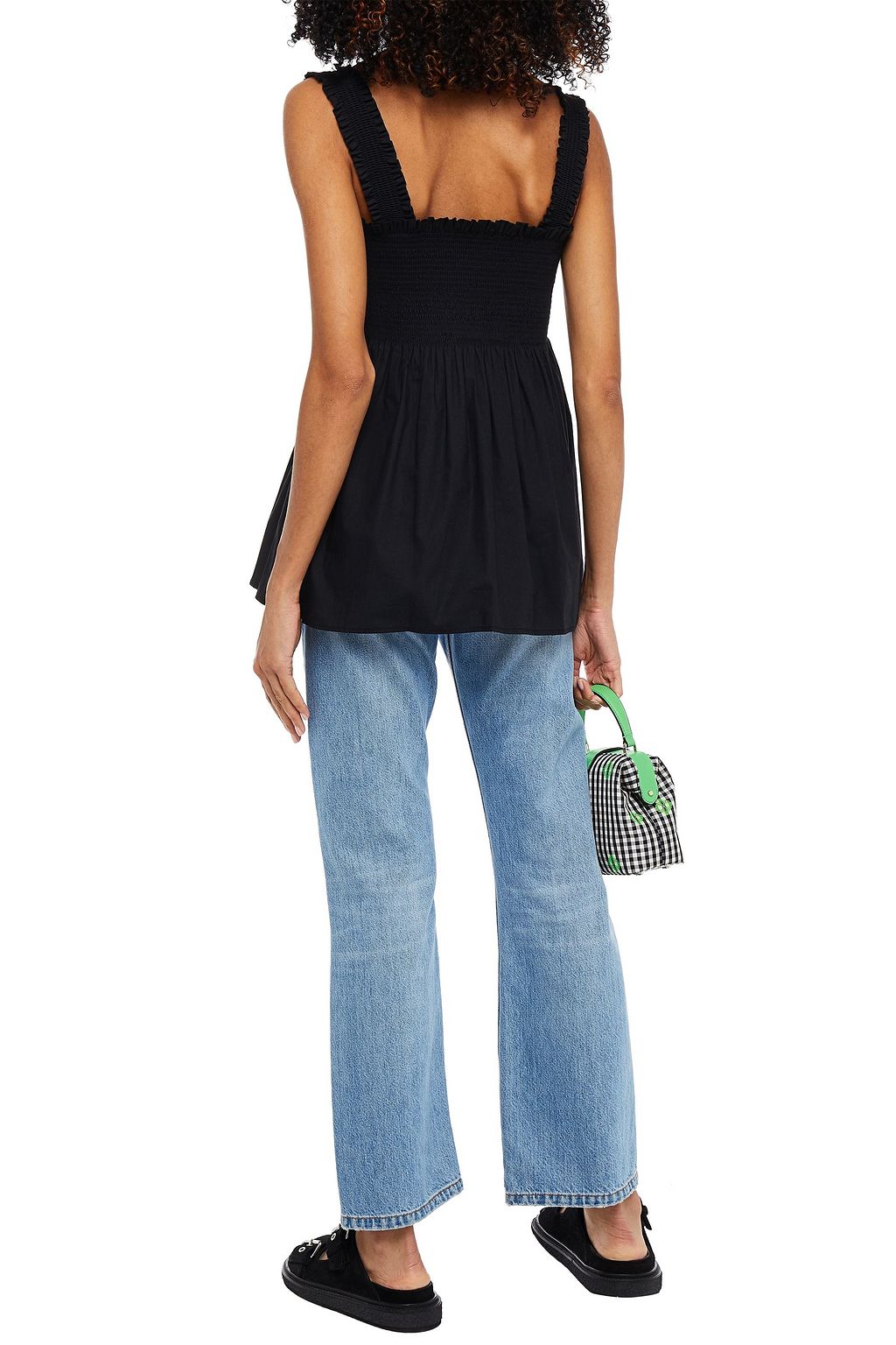 MARC JACOBS Shirred bow-embellished cotton-poplin top