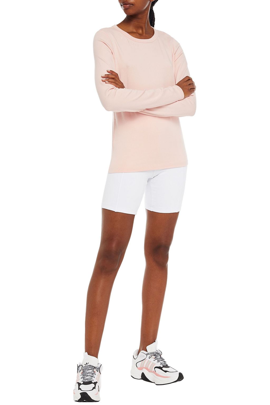 DKNY Embroidered stretch-cotton and modal-blend jersey top
