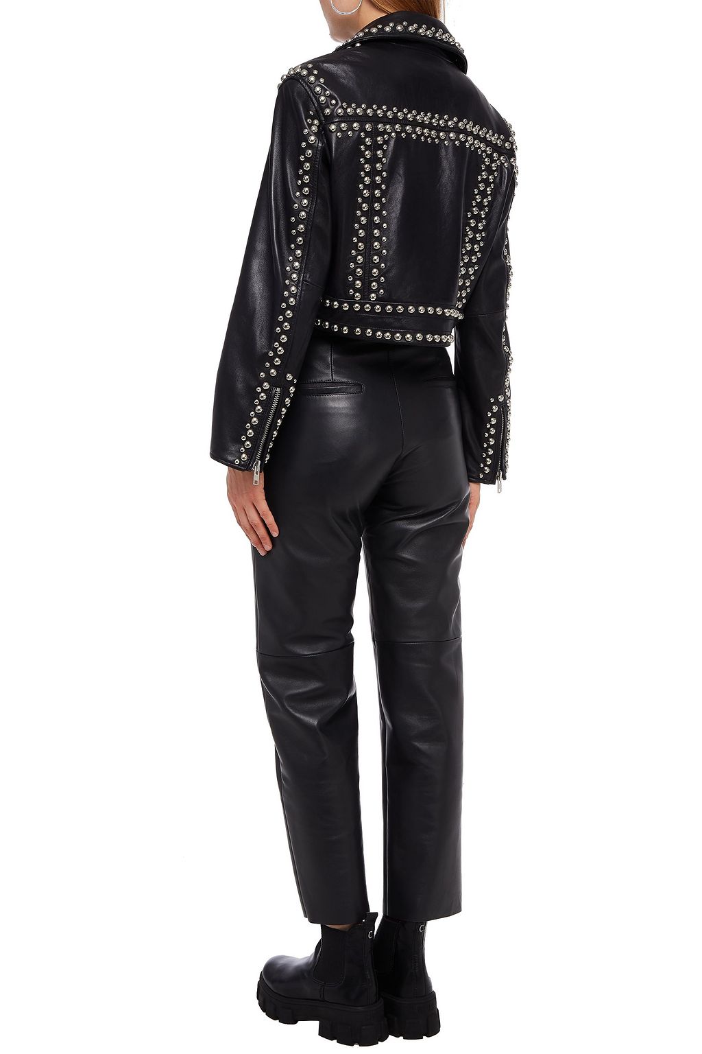 STAND STUDIO Cropped studded leather biker jacket