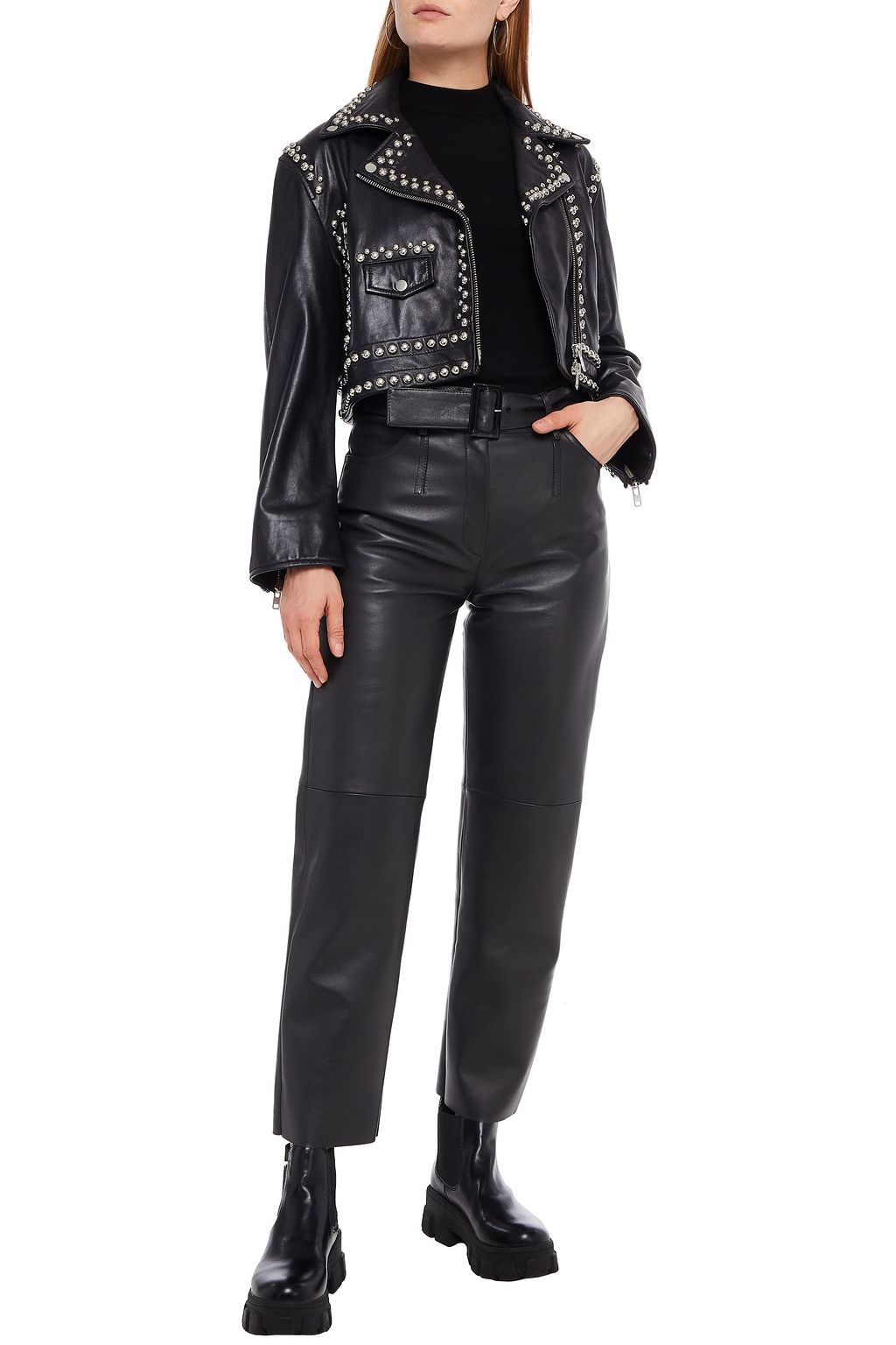 STAND STUDIO Cropped studded leather biker jacket