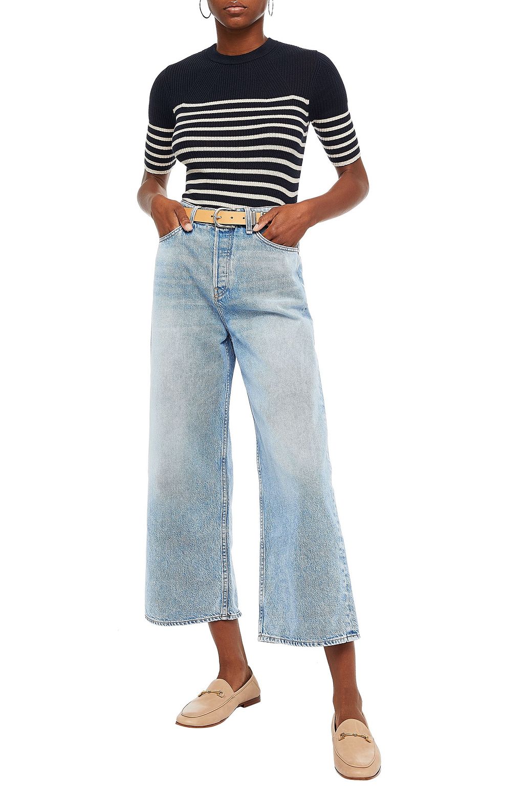 RAG & BONE Striped ribbed cotton and cashmere-blend sweater