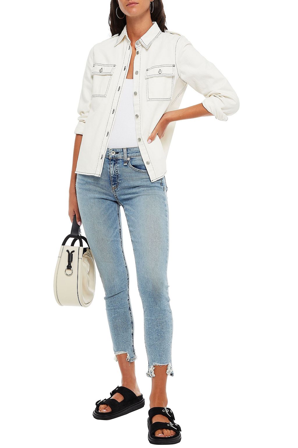 RAG & BONE Cropped distressed mid-rise skinny jeans