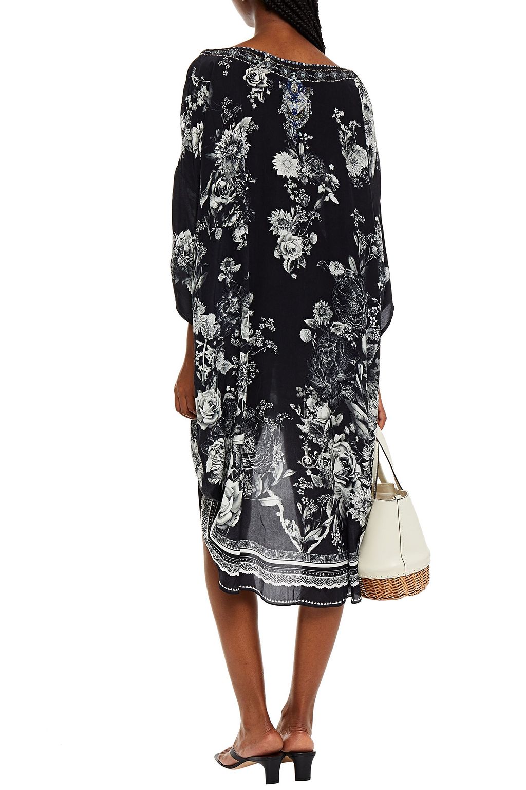 CAMILLA Asymmetric crystal-embellished floral-print silk crepe de chine mini dress