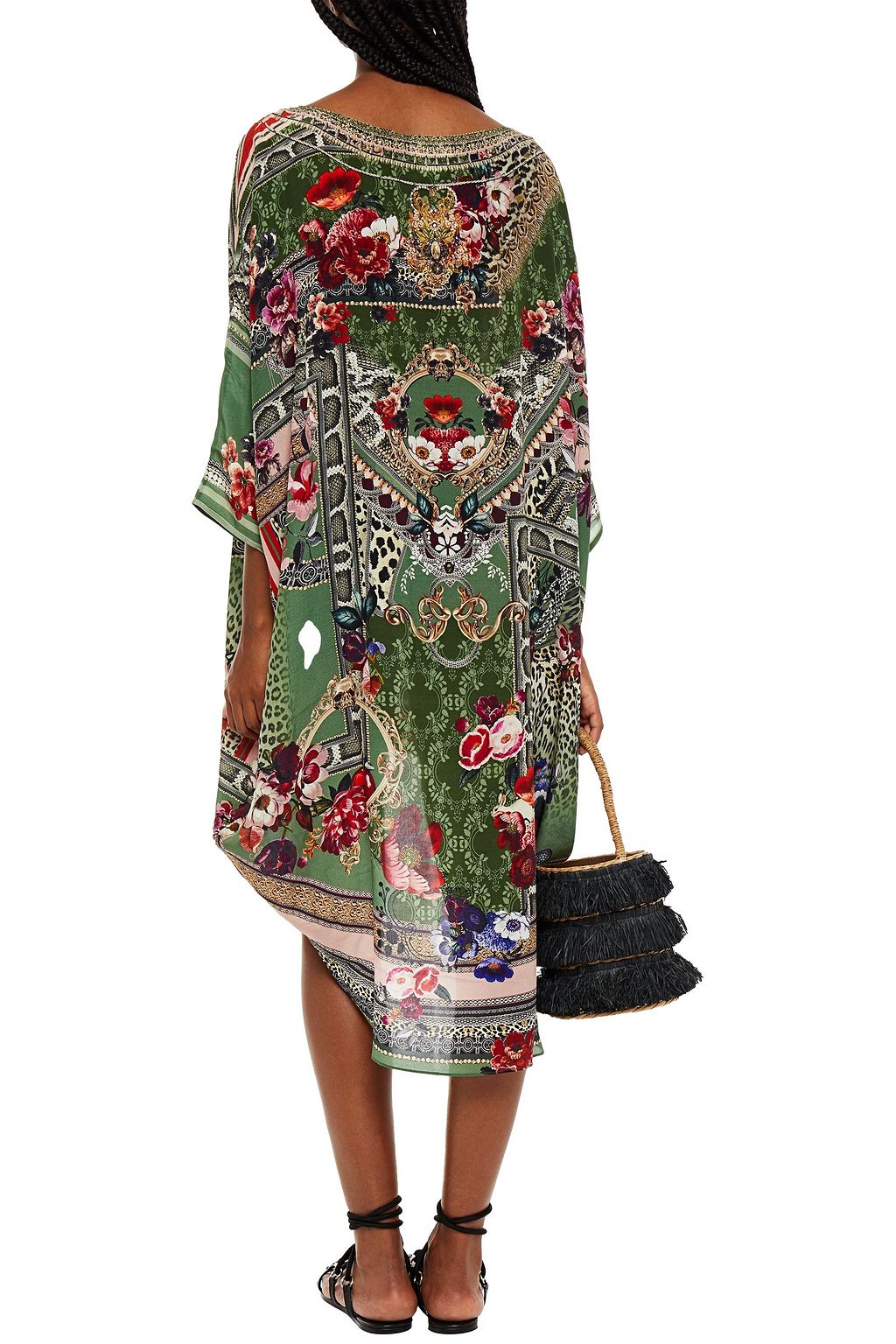 CAMILLA Asymmetric crystal-embellished printed silk crepe de chine mini dress