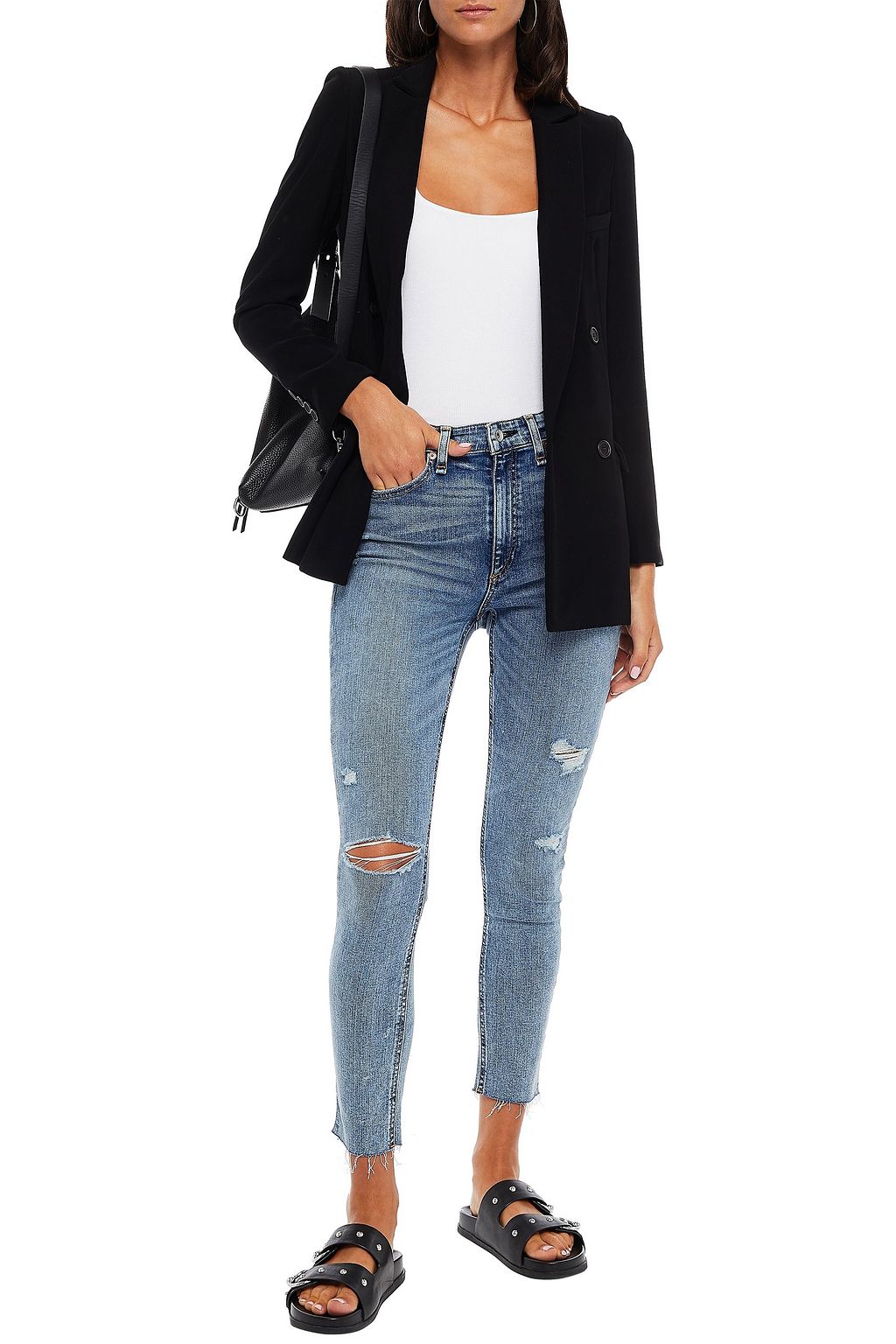 RAG & BONE Cropped distressed high-rise skinny jeans