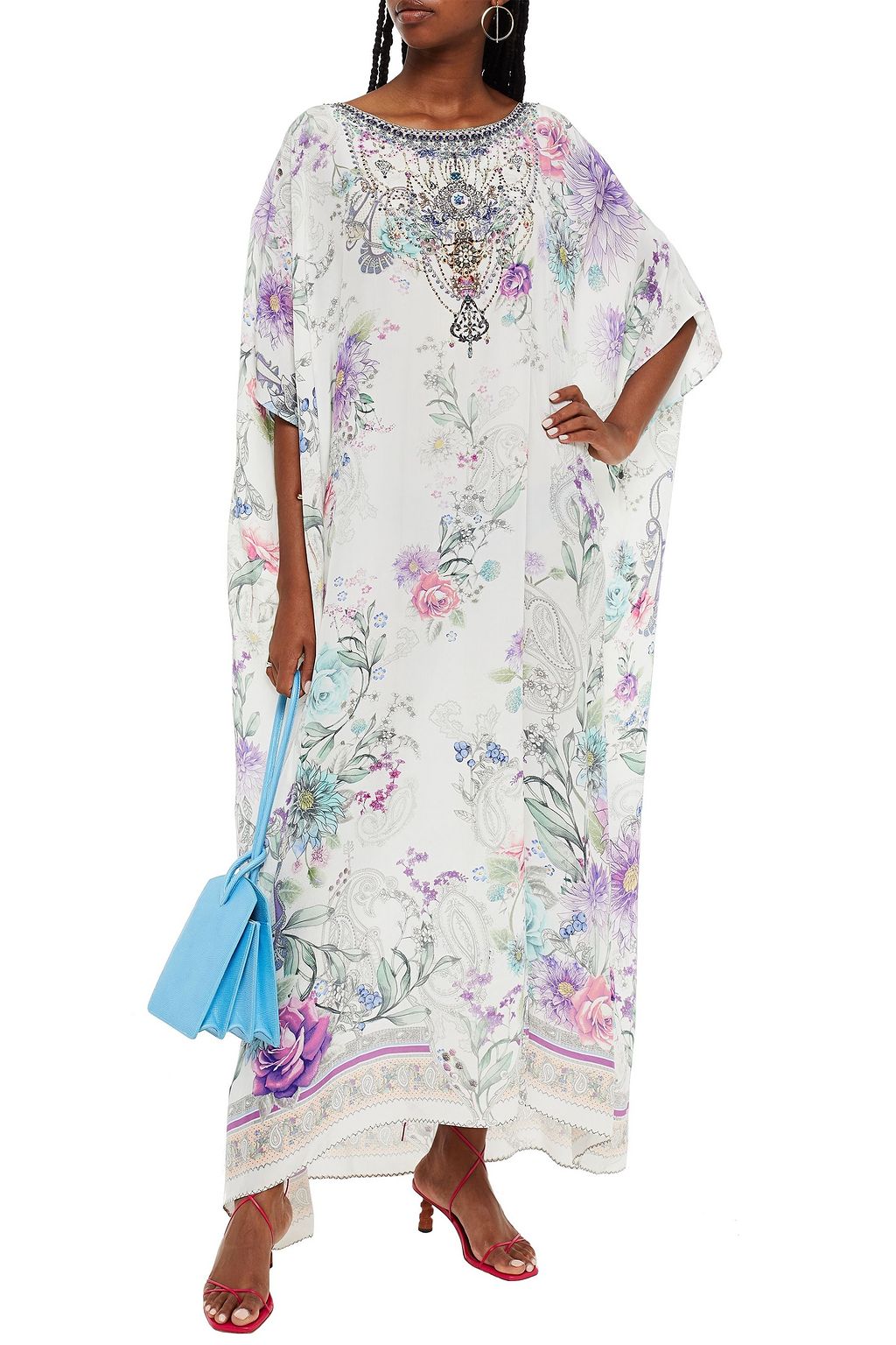 CAMILLA Crystal-embellished floral-print silk crepe de chine kaftan