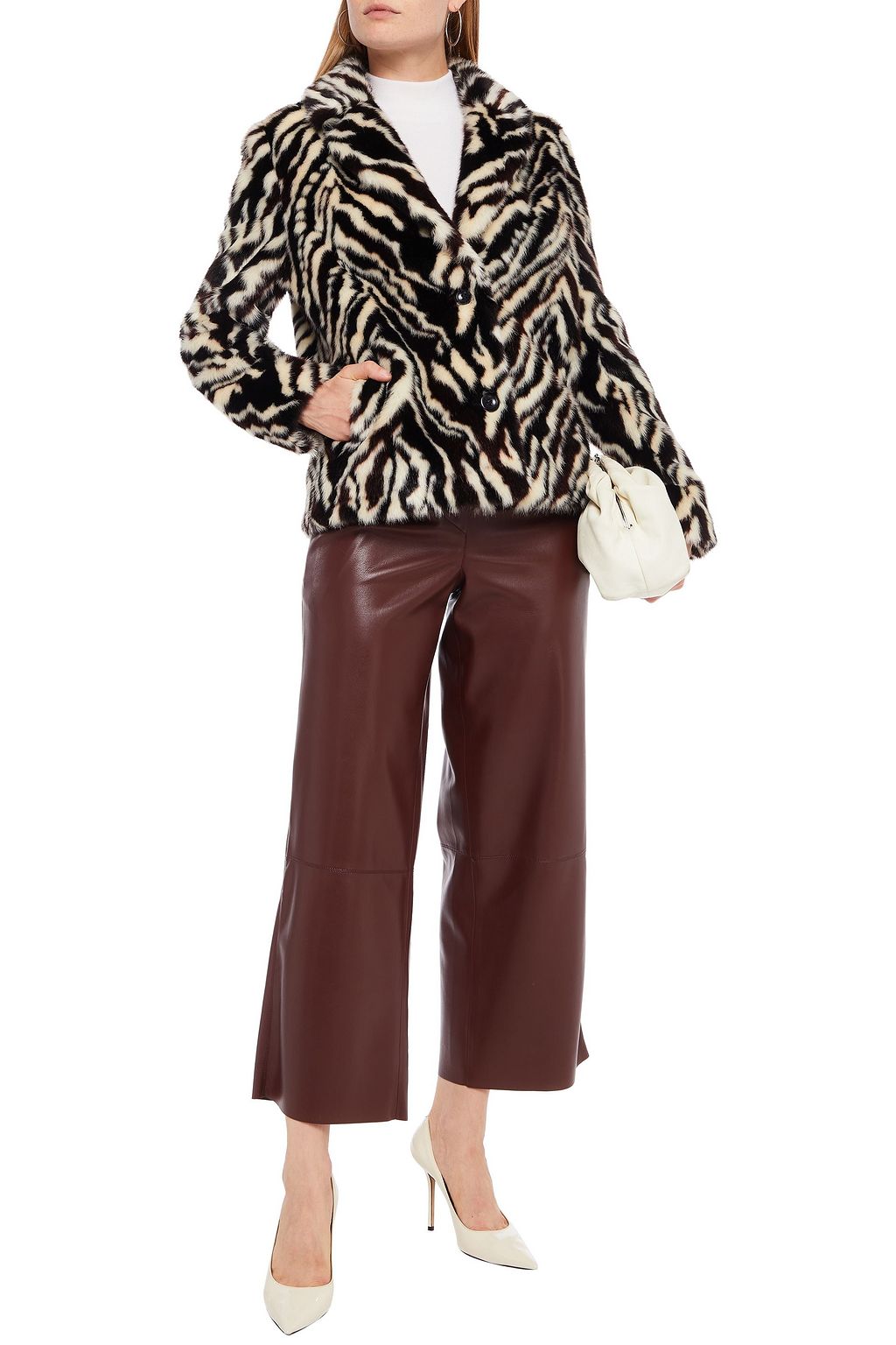 STAND STUDIO Zebra-print faux fur blazer