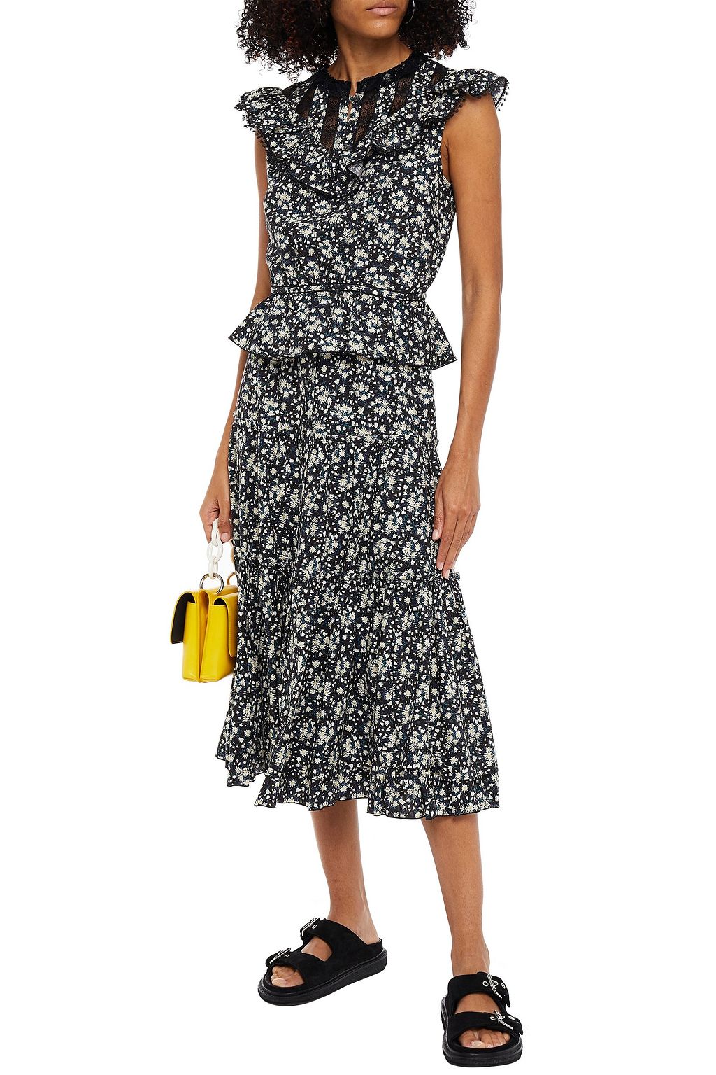THE MARC JACOBS Tiered floral-print cotton-poplin midi skirt