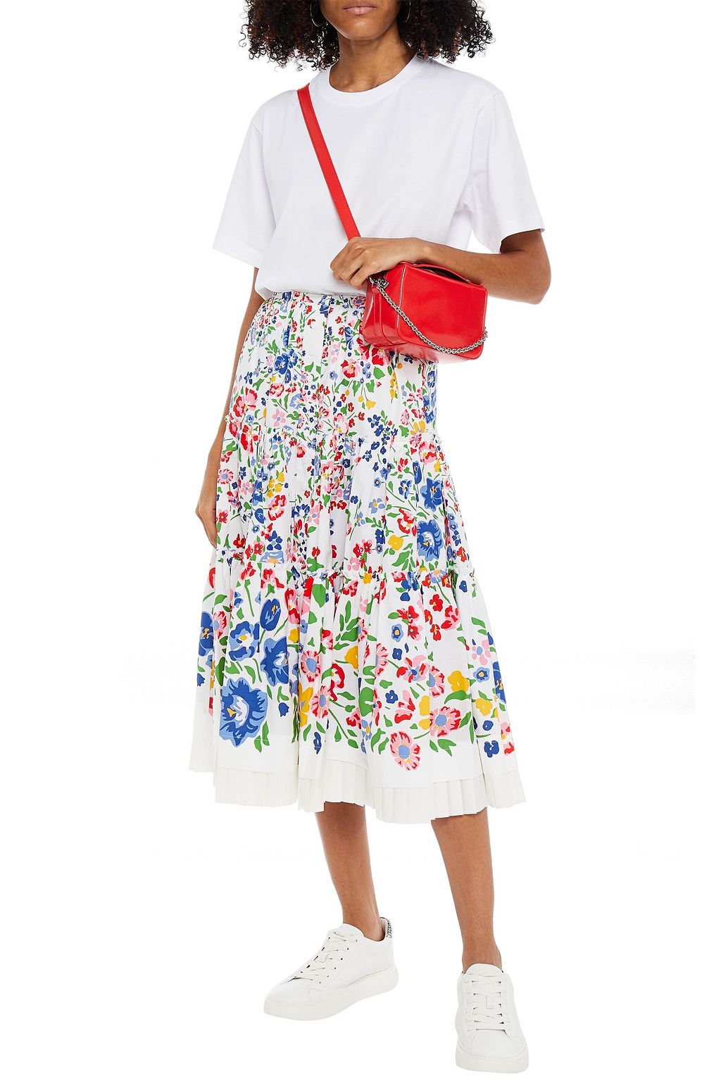 MARC JACOBS Tiered floral-print cotton-poplin midi skirt