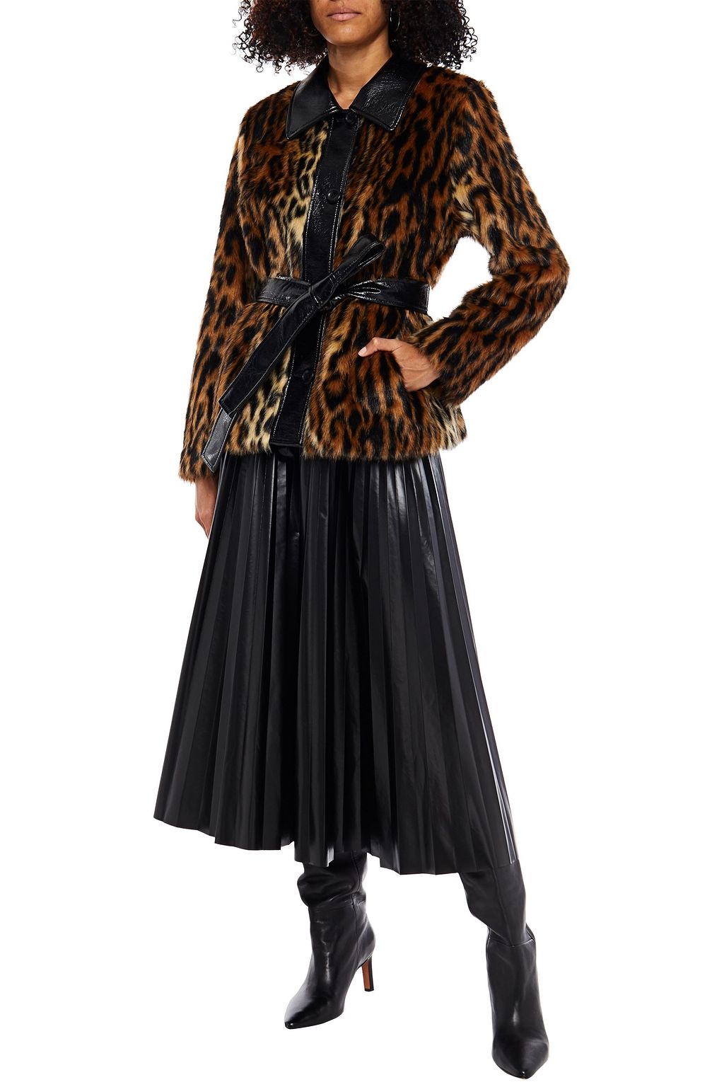 STAND STUDIO Belted faux fur jacket