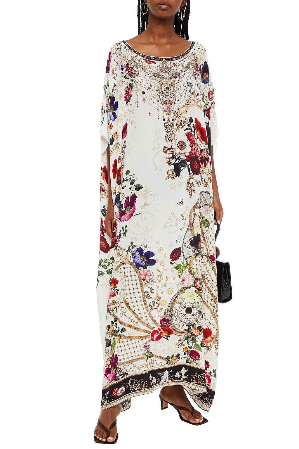 CAMILLA Crystal-embellished floral-print silk crepe de chine kaftan