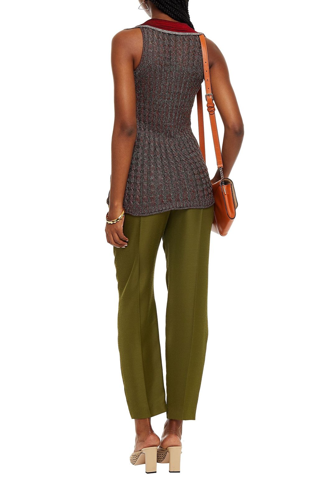 MISSONI Crochet knit-trimmed metallic cable-knit top