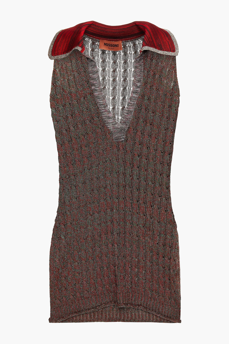 Missoni Woman Crochet Knit-trimmed Metallic Cable-knit Top Green Size 44