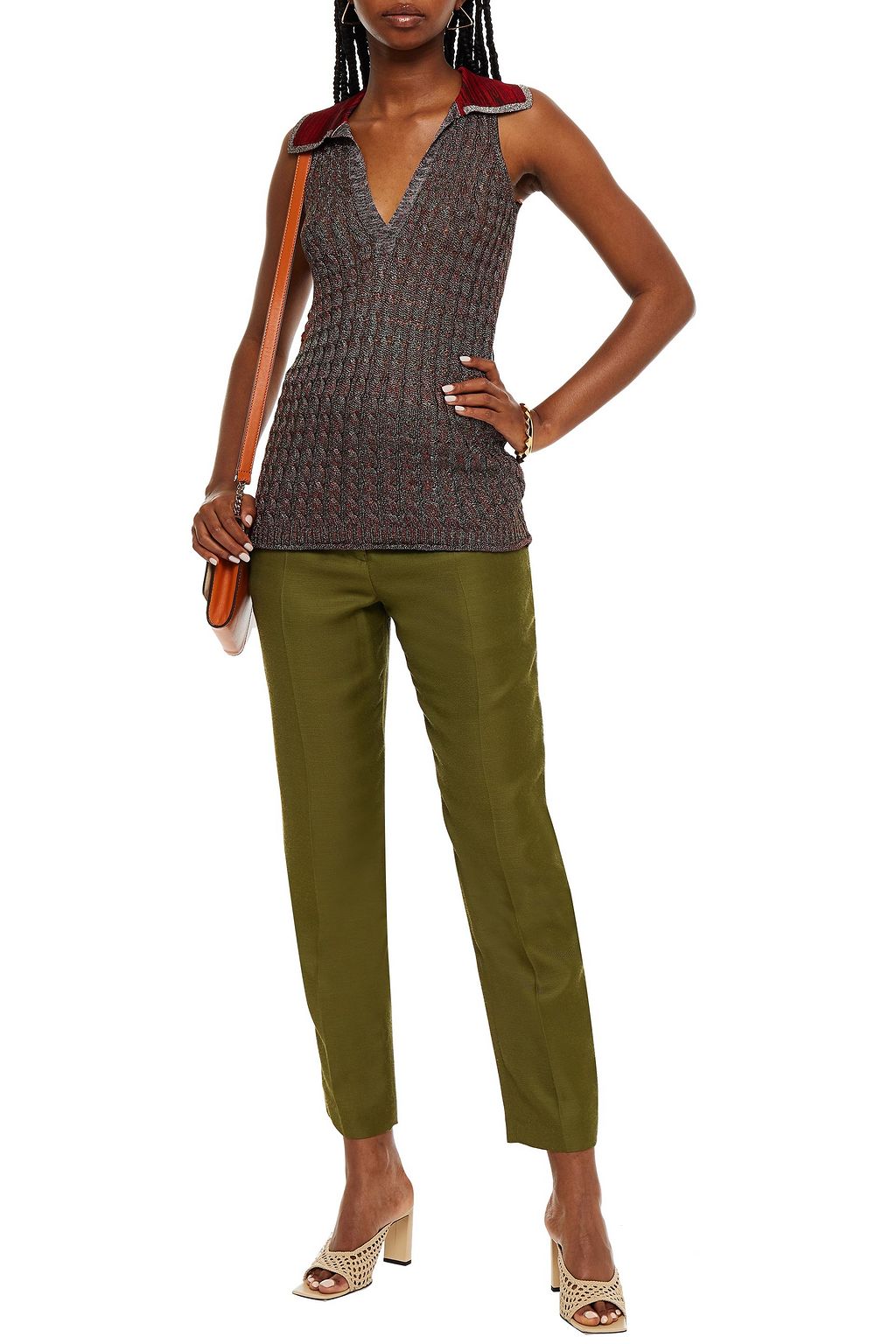 MISSONI Crochet knit-trimmed metallic cable-knit top