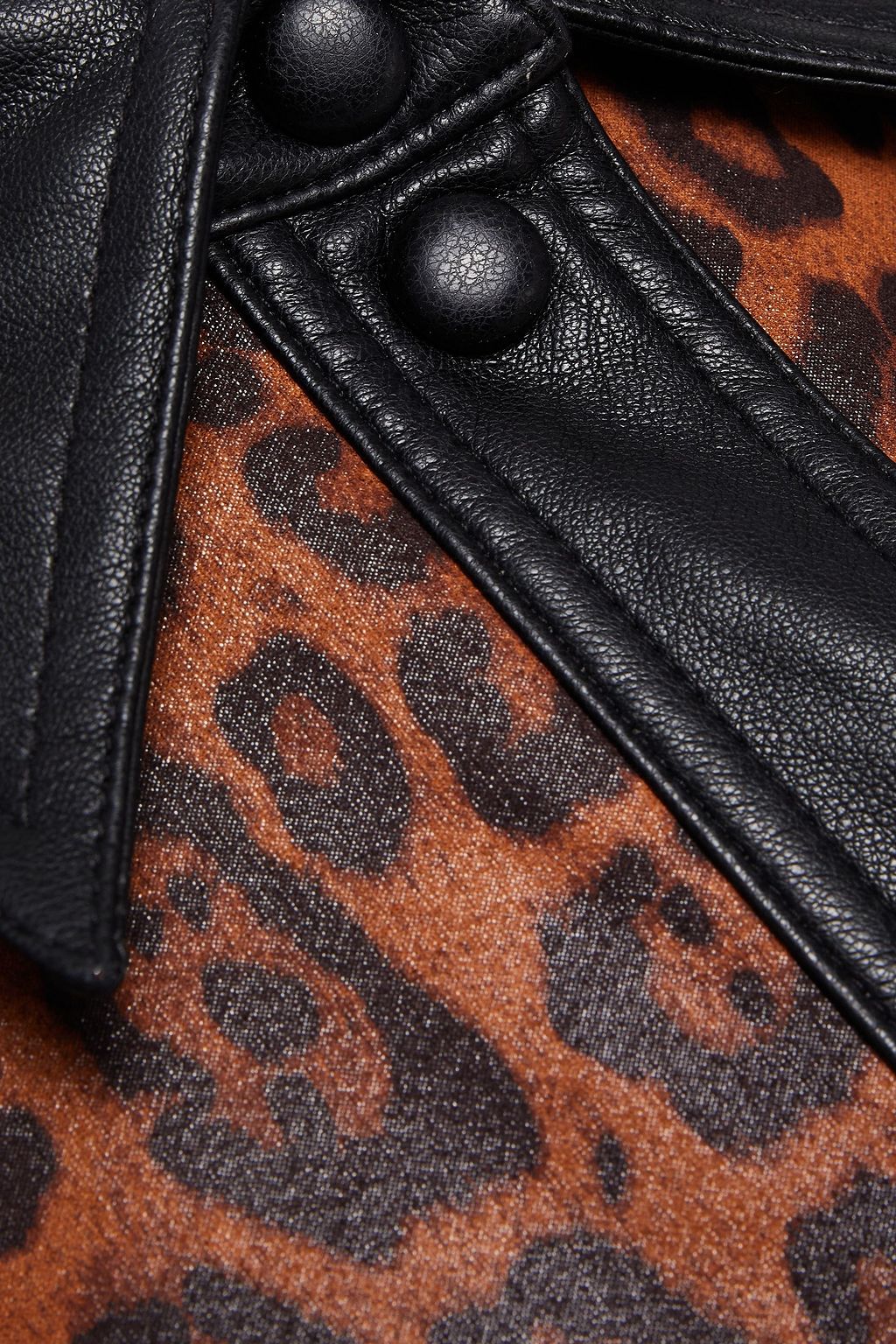 STAND STUDIO Leather-trimmed leopard-print faux stretch-suede mini shirt dress