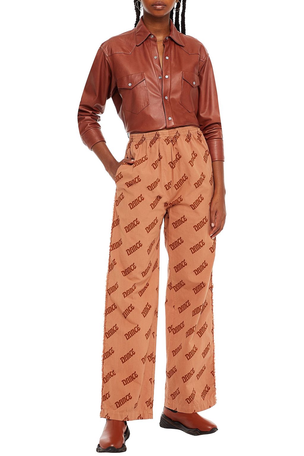 ACNE STUDIOS Gathered printed cotton wide-leg pants