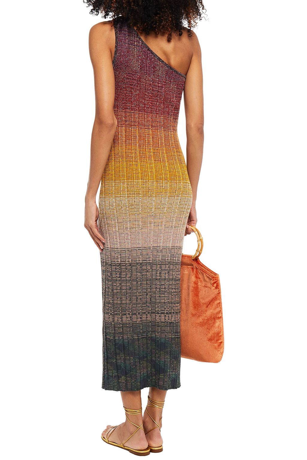 MISSONI Midi-Strickkleid in Häkeloptik aus einer Wollmischung mit asymmetrischer Schulterpartie und Metallic-Effekt