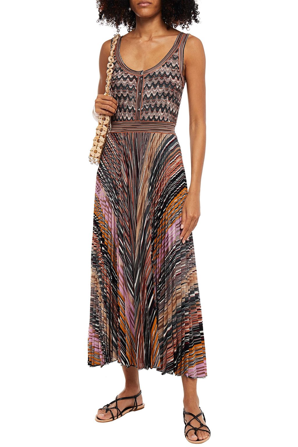 MISSONI Pleated crochet-knit midi dress