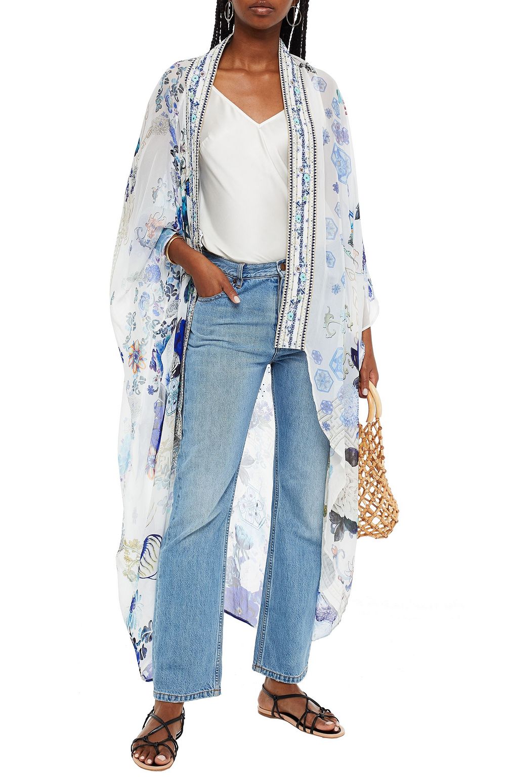 CAMILLA Crystal-embellished printed silk-chiffon kimono