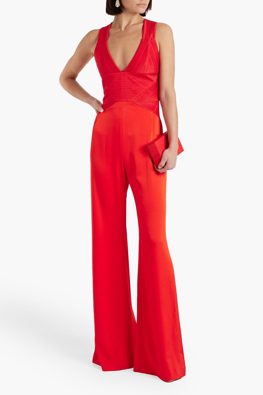 GALVAN  LONDON Langen ribbed satin-crepe wide-leg jumpsuit