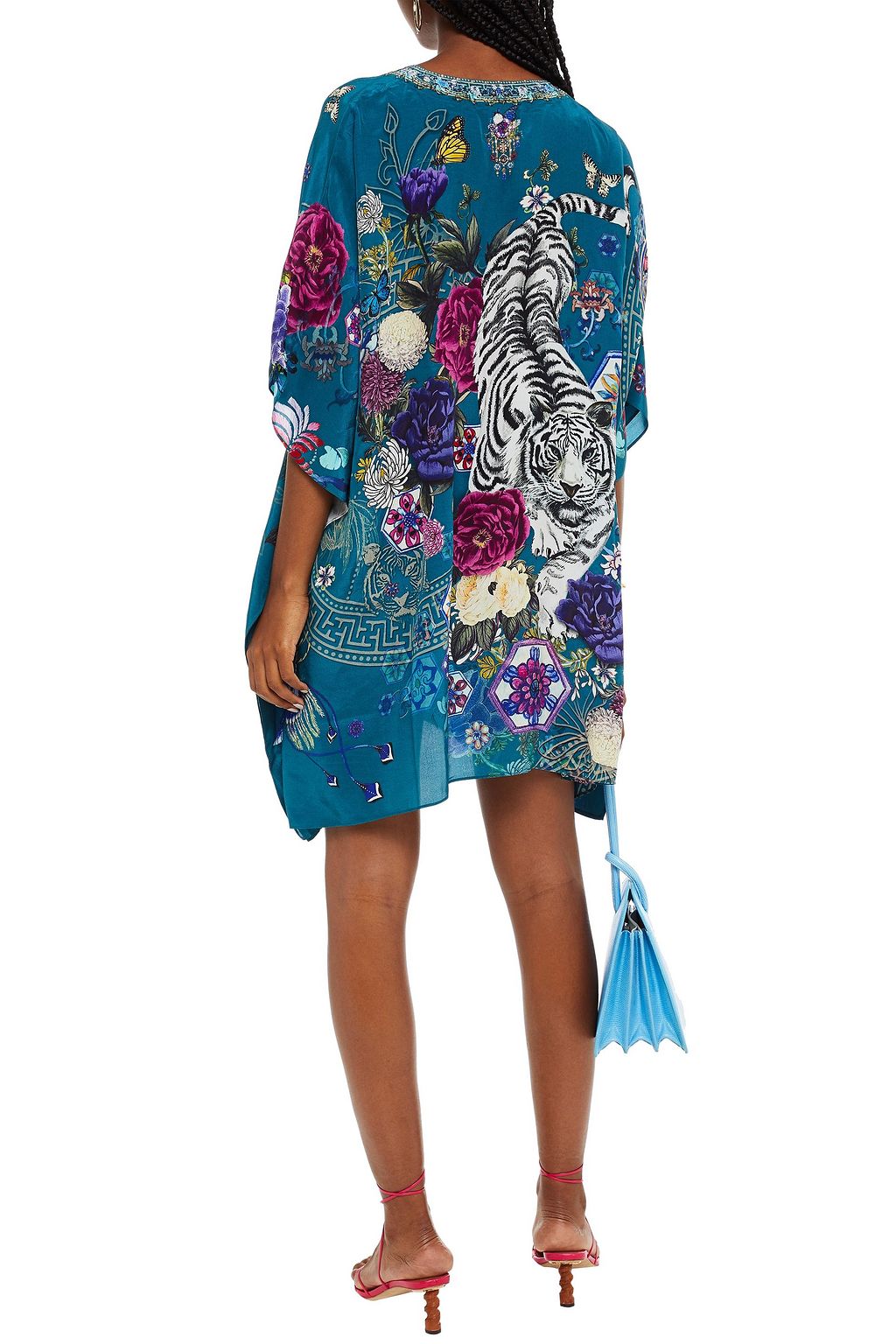 CAMILLA Lace-up crystal-embellished printed silk crepe de chine kaftan